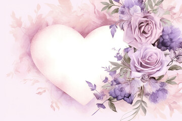Dusty Rose Website Backdrop and Greeting Card: Subdued White-Pink Palette Featuring a Heart and Roses, place for text