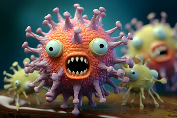 funny illustration of bacteria virus characters