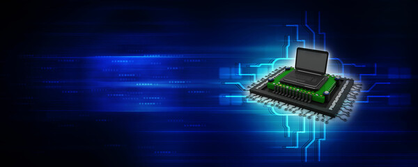 3d render Laptop computer with microchips