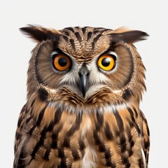 Obraz premium Close-up of an owl against a white background.