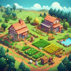 Pixel countryside farm in a charming setting