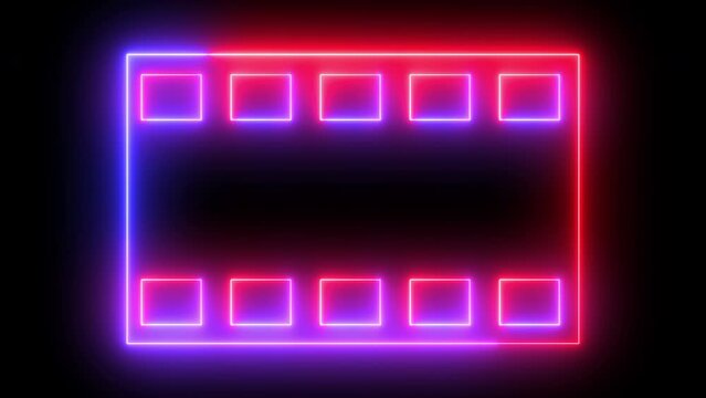 
Neon film frame strip tape animation in 4K black background.Animated retro-style film icon film strip motion graphic in 3840x2160. Glowing media movie strip icon background stock footage.

