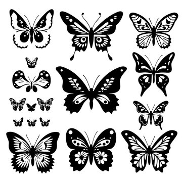 butterfly, insect, vector, nature, set, silhouette, design, illustration, collection, animal, fly, beauty, tattoo, pattern, wing, decoration, art, summer, symbol, spring, icon, black, butterflies, sha
