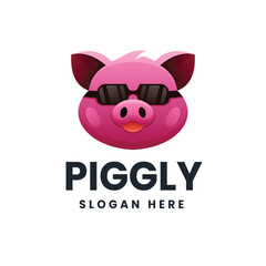 Pink pig gradient logo vector icon illustration