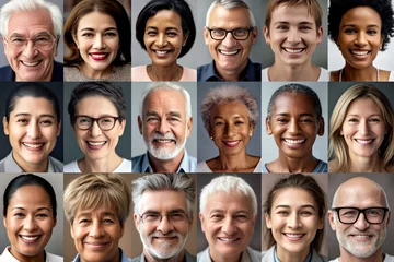 Fotobehang Group of happy carefree smiling people, multiracial and different ages composite portrait image of diversity society © sommersby