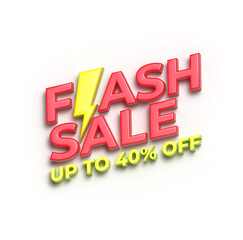 flash sale up to 40 percent off, banner tag marketing 3d style