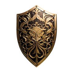 Gold shield icon, material, vector illustration, decorative design element, transparent background, app icon