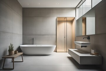 Fototapeta na wymiar Minimalist style interior design of modern bathroom with concrete wall