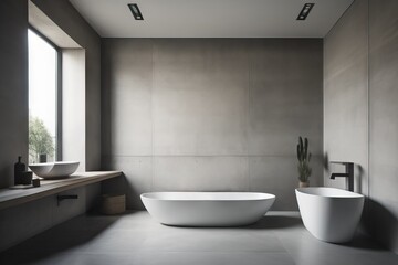 Fototapeta na wymiar Minimalist style interior design of modern bathroom with concrete wall
