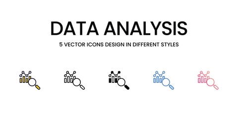 Data Analysis Icon Design in Five style with Editable Stroke. Line, Solid, Flat Line, Duo Tone Color, and Color Gradient Line. Suitable for Web Page, Mobile App, UI, UX and GUI design.