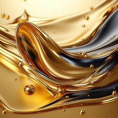 Metallic black and gold abstract background - liquid metal waves