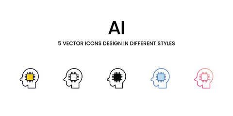 Ai Icon Design in Five style with Editable Stroke. Line, Solid, Flat Line, Duo Tone Color, and Color Gradient Line. Suitable for Web Page, Mobile App, UI, UX and GUI design.