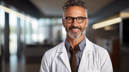 a male scientist wearing a lab coat and glasses