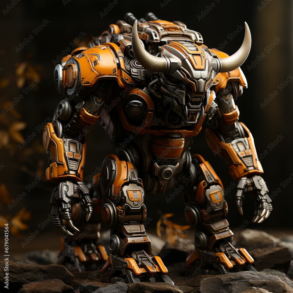 Poster 3d cartoon bison robot