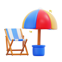 3d rendering beach chair with umbrella illustration