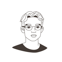 Obraz na płótnie Canvas Portrait of young man with glasses in doodle hand drawn style. Guys avatar, face, head, sketch, line, outline. Simple icon isolated vector illustration.
