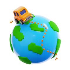 3d rendering road trip with car illustration