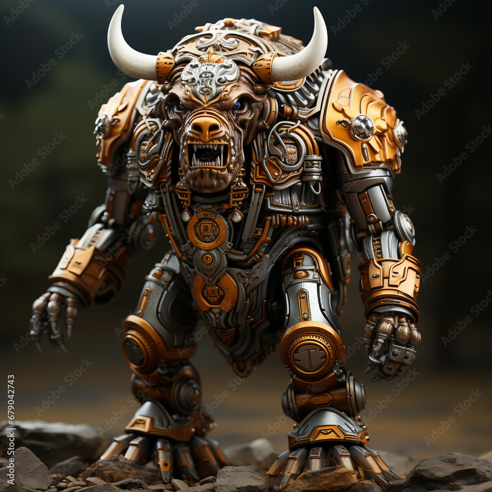 Sticker 3D cartoon bison robot