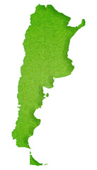 Map of Argentina made with crumpled kraft paper. Handmade map with recycled material. Green. Texture. 