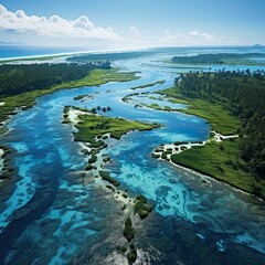 Fototapeta premium Kiribati landscape. Aerial drone view. Generative AI Art. Beautiful view.
