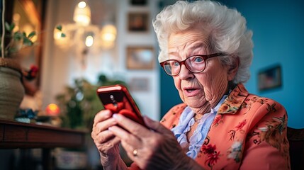 an elderly woman looking at her cell phone