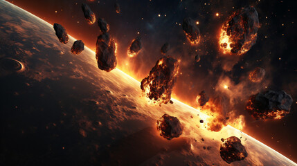 Falling burning flares of several meteorites - obrazy, fototapety, plakaty
