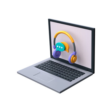 3D speech bubble icon. Concept of listening to music, support service and conversation, 3d render..