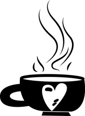 Doodle silhouette of hot cocoa cup, element of winter festival diner. Coffee cup winter beverage. Simple black shape freehand vector icon isolated on white background