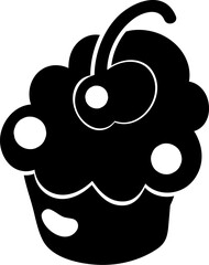 Doodle silhouette of cake with cherry filling, element of winter festival decoration. Berry muffin winter cozy symbol. Simple black shape freehand vector icon isolated on white background