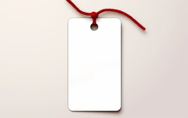 Naklejka premium Close up of classic holiday tag mockup. Blank paper gift tag, price tag isolated over white background.