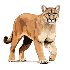 Obraz premium Puma cartoon natural colors, black outline on white background