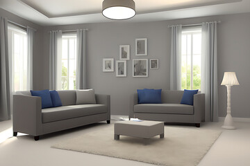 Fototapeta premium Creative Drawing Room, Wall Paint Color Primer Gray with Sofa