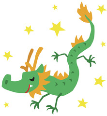 手描きのゆるい辰キャラクター(年賀、干支、キラキラ付)