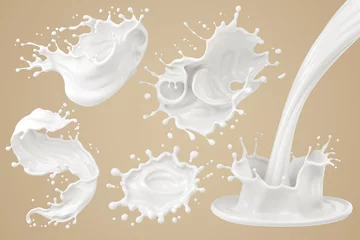 Poster Set of Milk splash and pouring, yogurt or cream include Clipping path, 3d illustration. © Anusorn