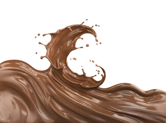 chocolate splash and pouring,isolated on white background, Include clipping path. 3d illustration.