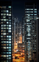 Fototapeta na wymiar Night View of Illuminated High-rise Buildings in Indian City
