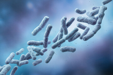 microscopic of bacteria cells, Lactic acid bacteria. Probiotic bacterium, 3d rendering. - obrazy, fototapety, plakaty