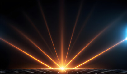 Abstract dark background with glowing lines and spotlights. 3d rendering