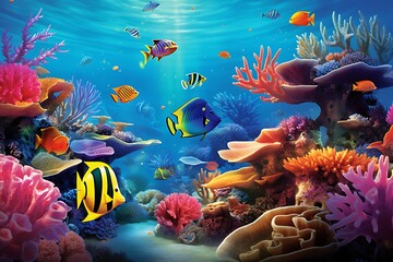 Fototapeta na wymiar coral reef and fish. Marine life concept
