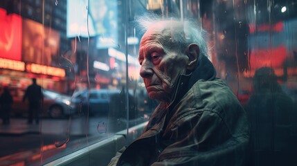 Fototapeta na wymiar Lonely old person with dementia and mental health issues, facing the chalenges of modern day living