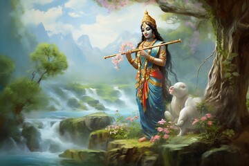 Krishna: The Divine Avatar and Supreme Deity in Hinduism - obrazy, fototapety, plakaty