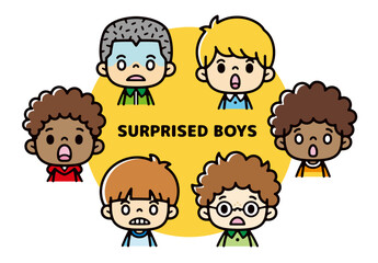 Illustration of surprised multinational boys