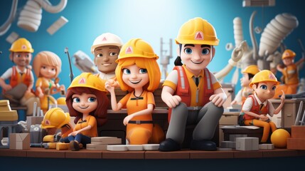 International Occupational Safety and Health Day 28th April 3D Cartoon Generative AI