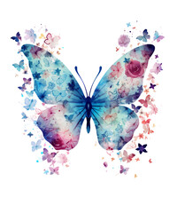 Watercolor Butterfly Silhouettes Clipart, Nature Sublimation Butterfly Graphics, Transparent Background, transparent PNG, Created using generative AI