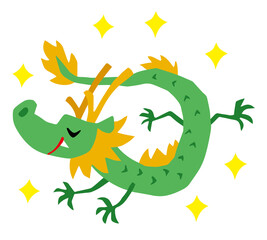 手描きのゆるい辰キャラクター(年賀、干支、キラキラ付)