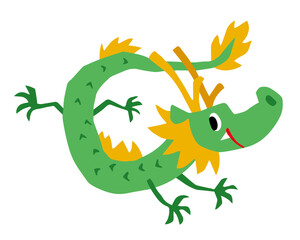 手描きのゆるい辰キャラクター(年賀、干支、空を飛ぶ)