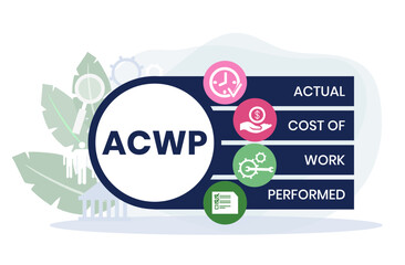 ACWP, Actual Cost of Work Performed acronym. Concept with keyword and icons. Flat vector illustration. Isolated on white.