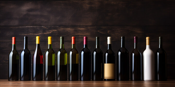 illustration of bottles of wine with wooden wall in background. Created with Generative AI