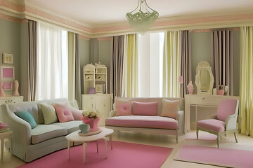 Fototapeta premium Creative Pastel Color Elegant Drawing Interior Design, Peculiar