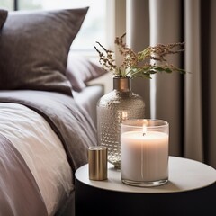 Detail of the candle in the modern bedroom
